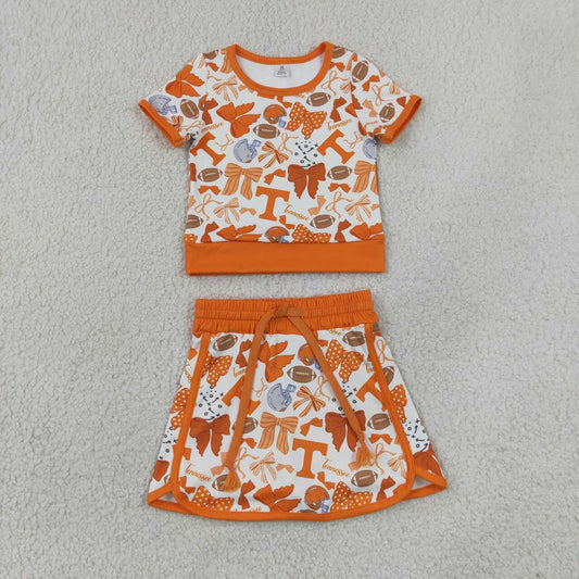 GSD4181 Teams Tennessee Bows Print Girls Summer Yoga Skort Clothes Set