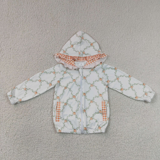 GT1662 Pumpkin Girls Full Zipper Hoodie Pockets Jackets Top