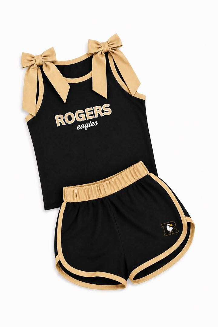 (Custom Design Preorder MOQ 5) Teams Rogers Eagles Gold Bows Vest Top Shorts Girls Summer Yoga Clothes Set