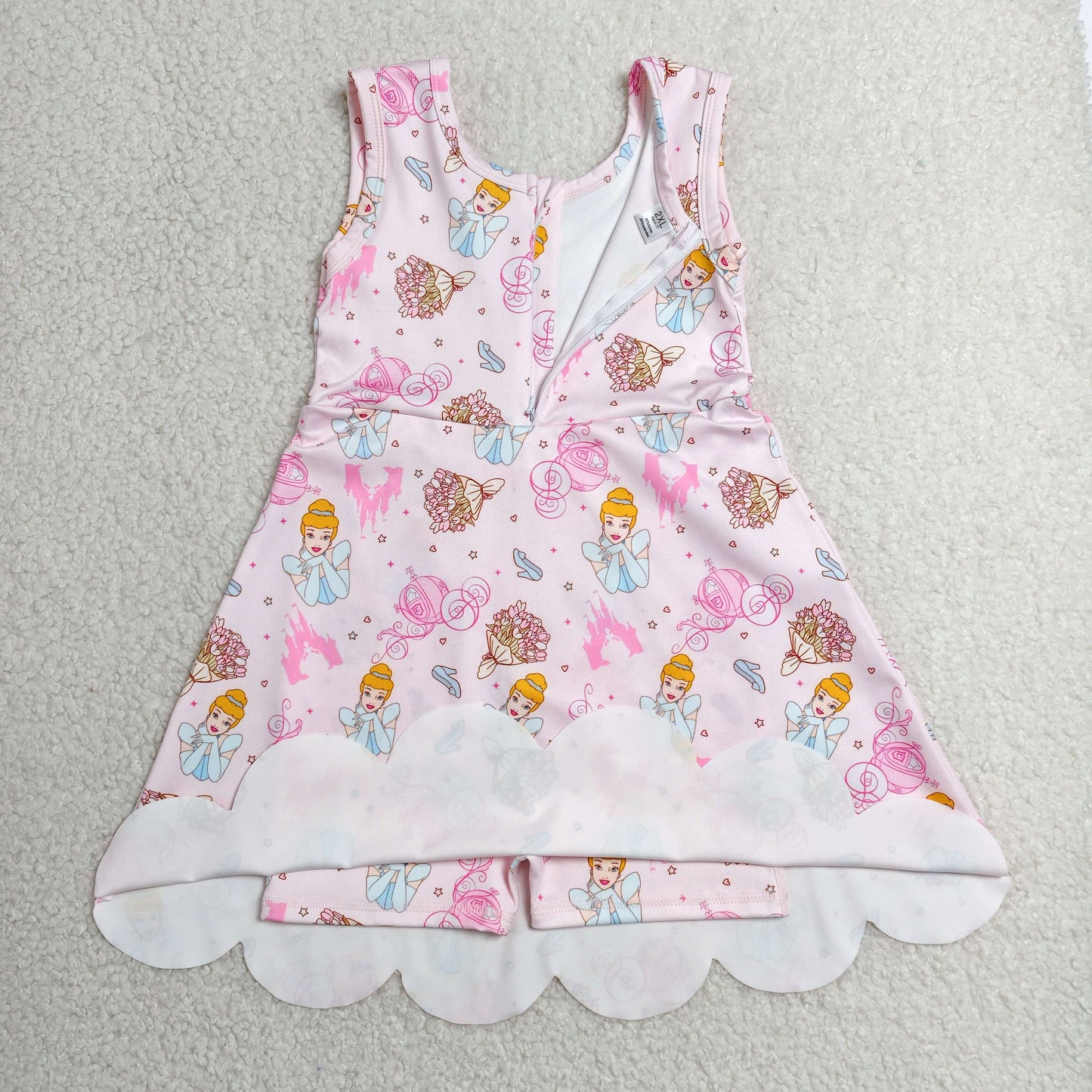 GSD2489 Cartoon Princess Girls Sleeveless Scallop Yoga Zipper Active Dress