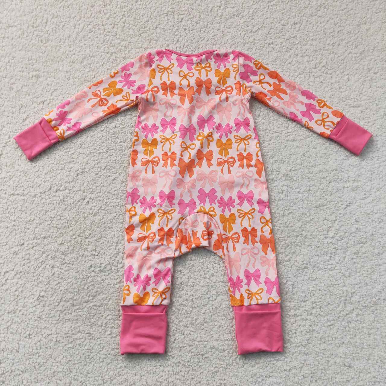 Baby Girls Pink Bow Long Sleeve Zipper Romper
