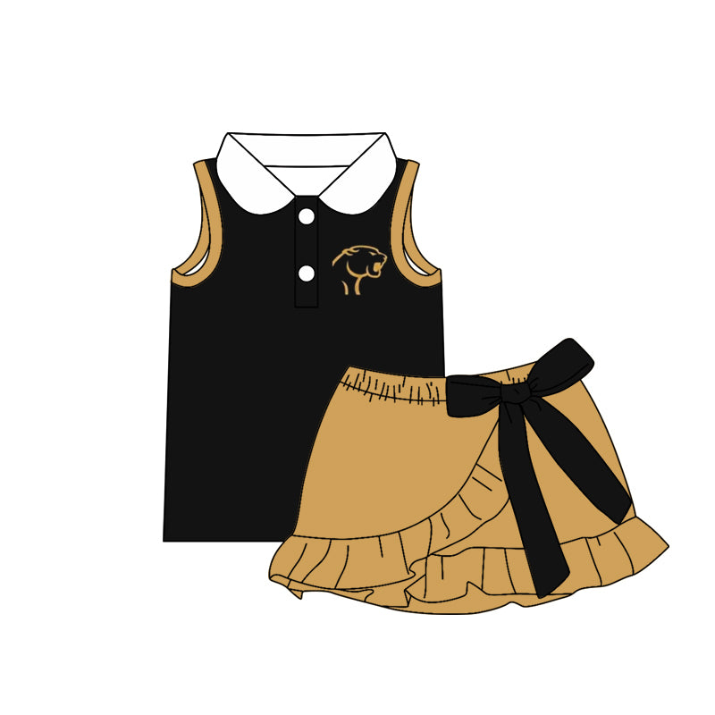 (Custom Design Preorder MOQ 5) Teams Rosebud Lott Cougars Top Black Bows Skort Girls Summer Yoga Clothes Set
