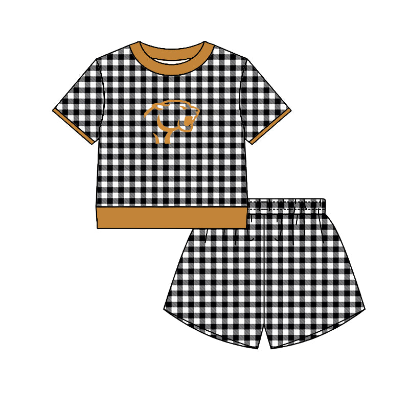 (Custom Design Preorder MOQ 5) Teams Rosebud Lott Top Black Checkerd Shorts Mommy and Me Summer Yoga Clothes Set