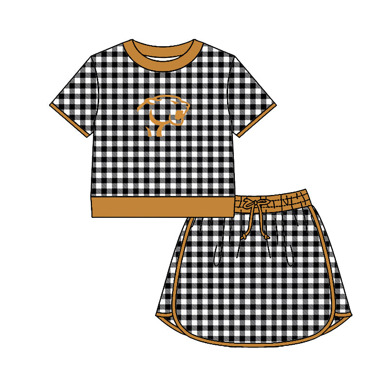 (Custom Design Preorder MOQ 5) Teams Rosebud Lott Top Black Checkerd Skort Girls Summer Yoga Clothes Set