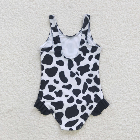 S0051 Baby Girls Cowhide Black & White 1 Piece Swimsuits