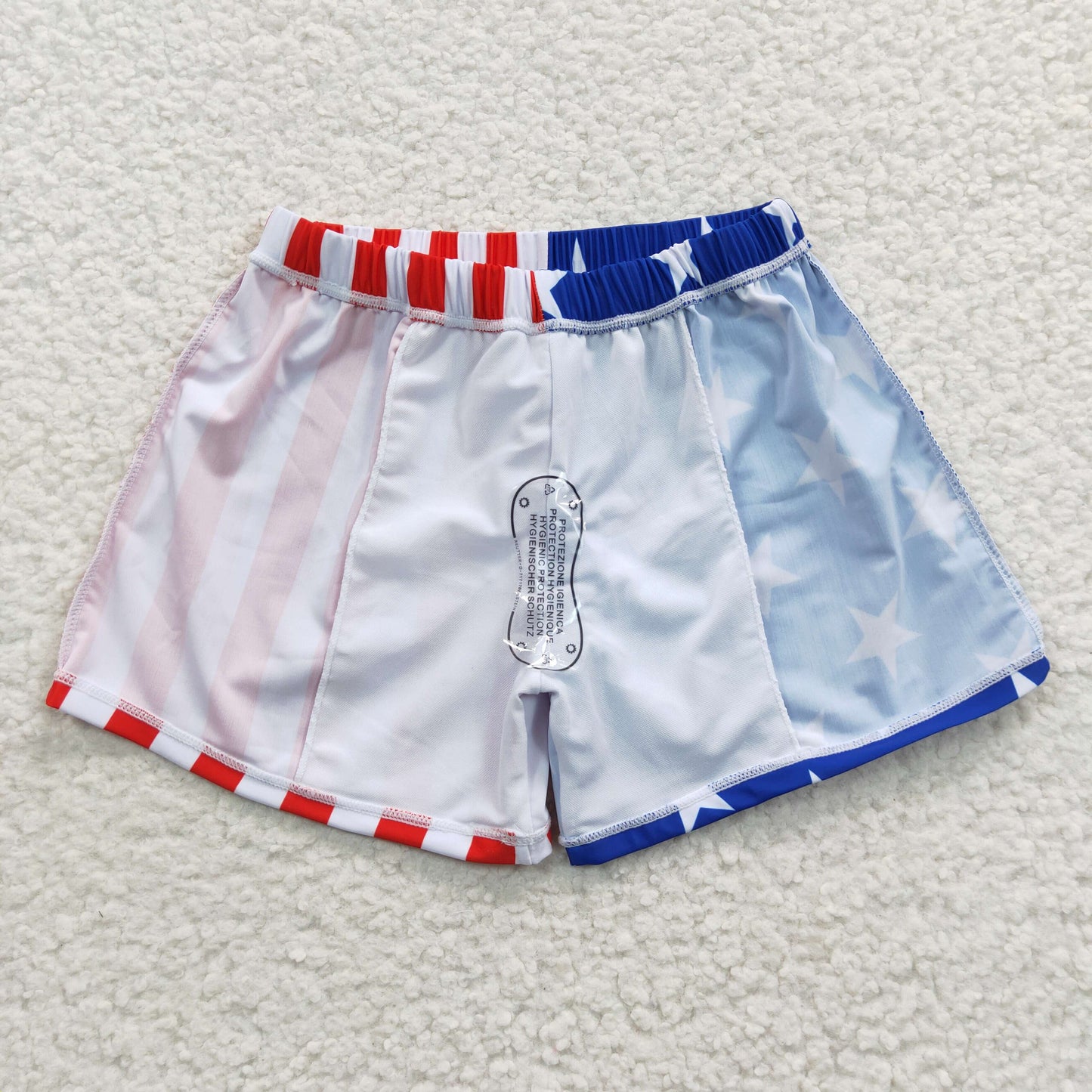 S0089 Stripes Stars Print Boys 4th of July Swim Trunks
