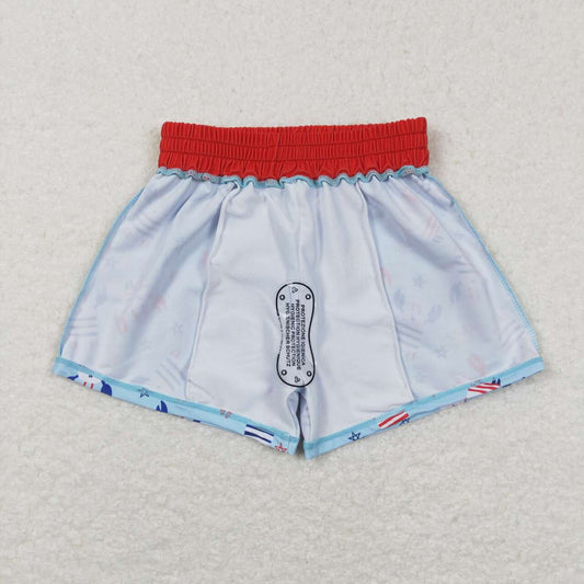 S0187 Crab Stars Print Boys 4th of July Swim Trunks