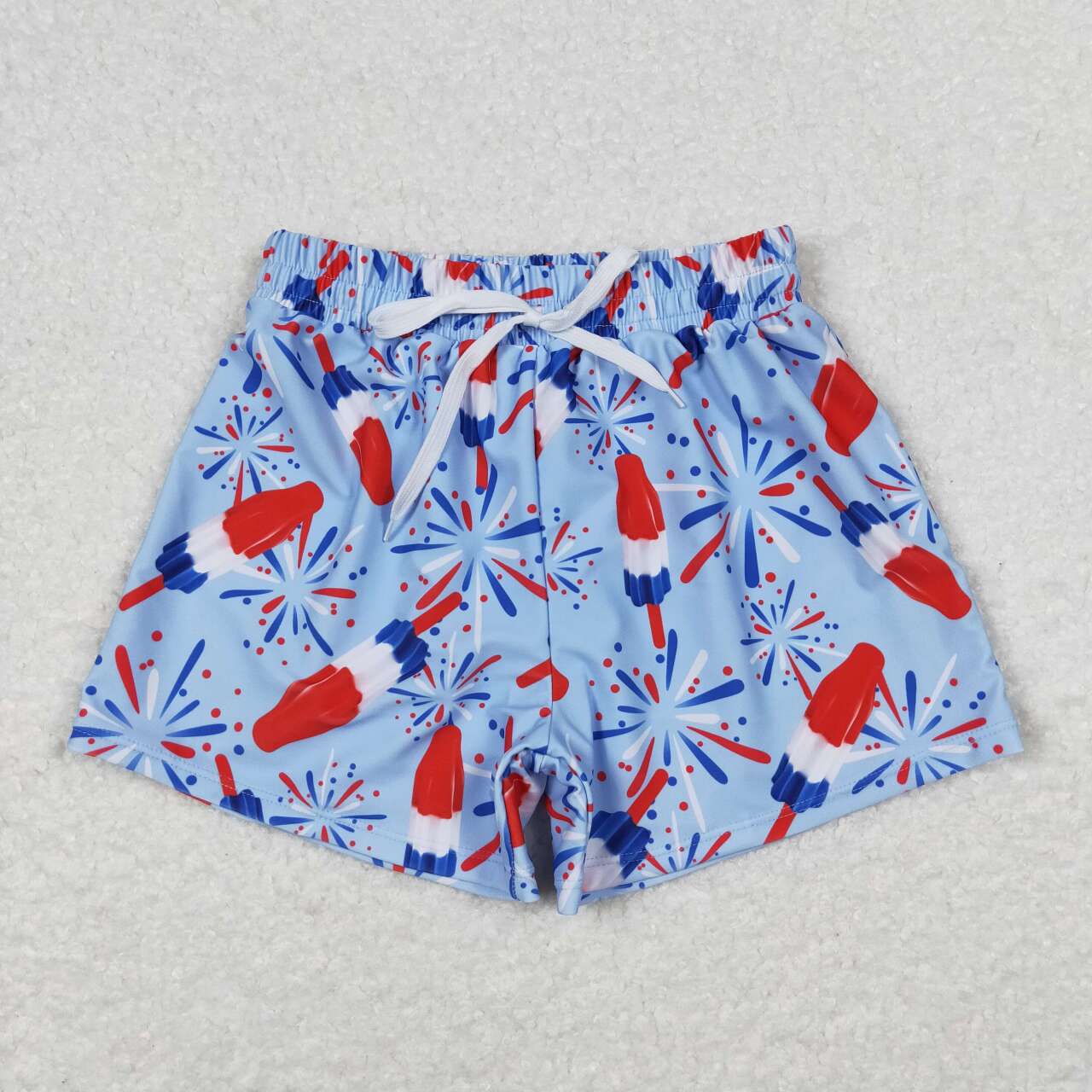 S0336 Popsicle Fireworks Print Boys 4th of July Swim Trunks
