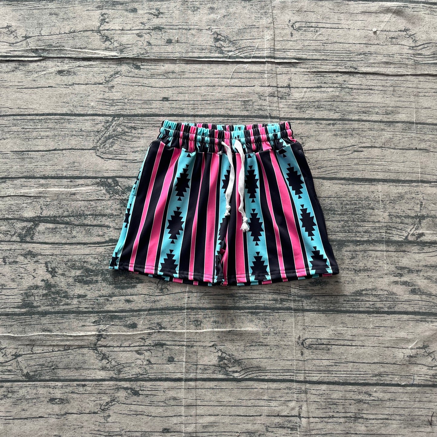 S0548 Preorder Aztec Stripes Print Boys Western Swim Trunks