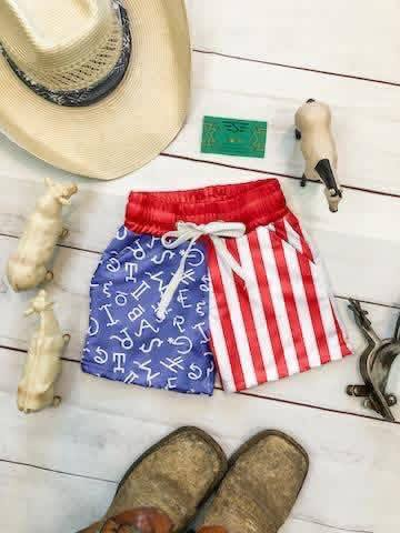 3.13 S0750 Preorder Wild Stripes Boys 4th of July Swim Trunks
