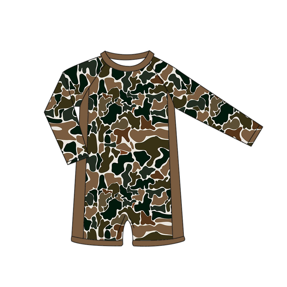 3.23 S0769 Brown Camo Long Sleeve One-piece Swimsuit Preorder