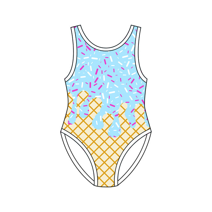 4.8 S0775 Preorder Blue Sprinkles Drip Print Girls 1 Piece Swimsuits