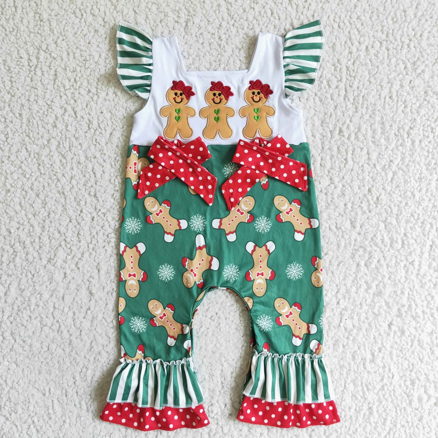 Gingerbread Embroidery Baby Girls Christmas Romper SR0064
