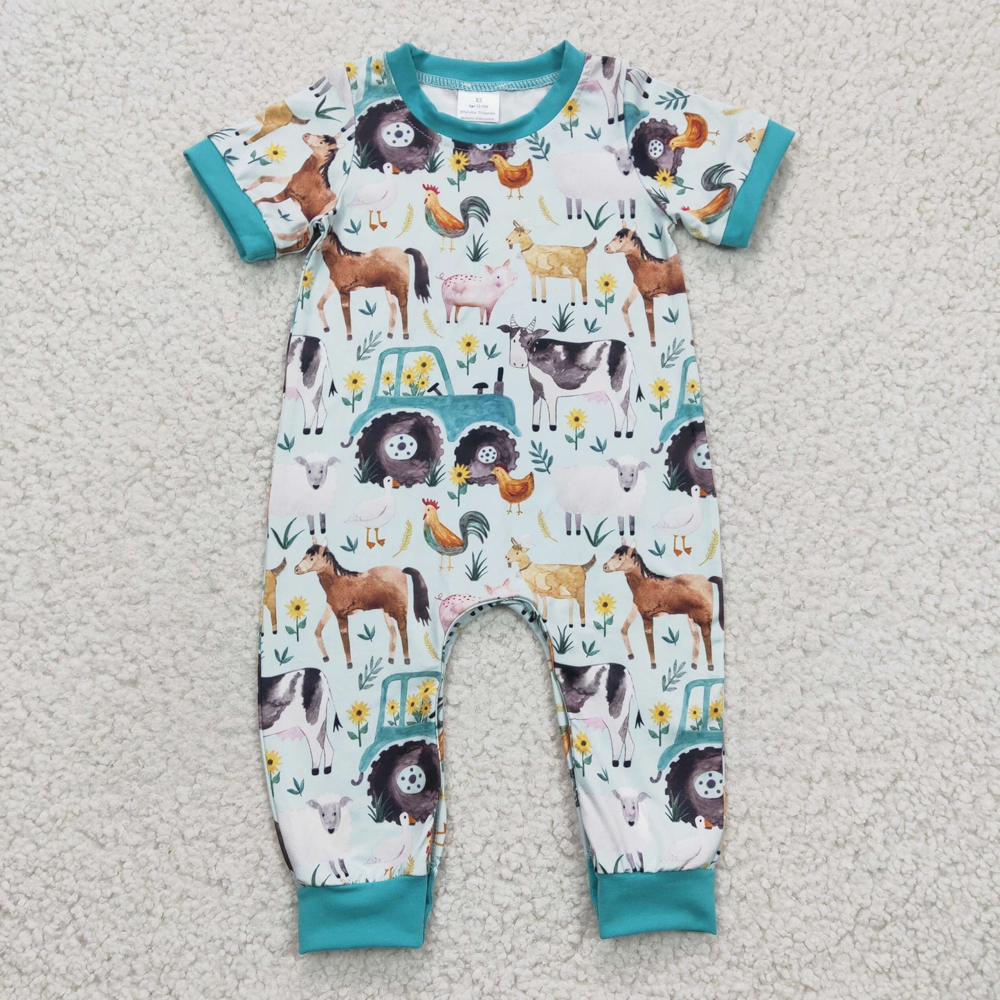 Baby boys farm truck animals print romper SR0130
