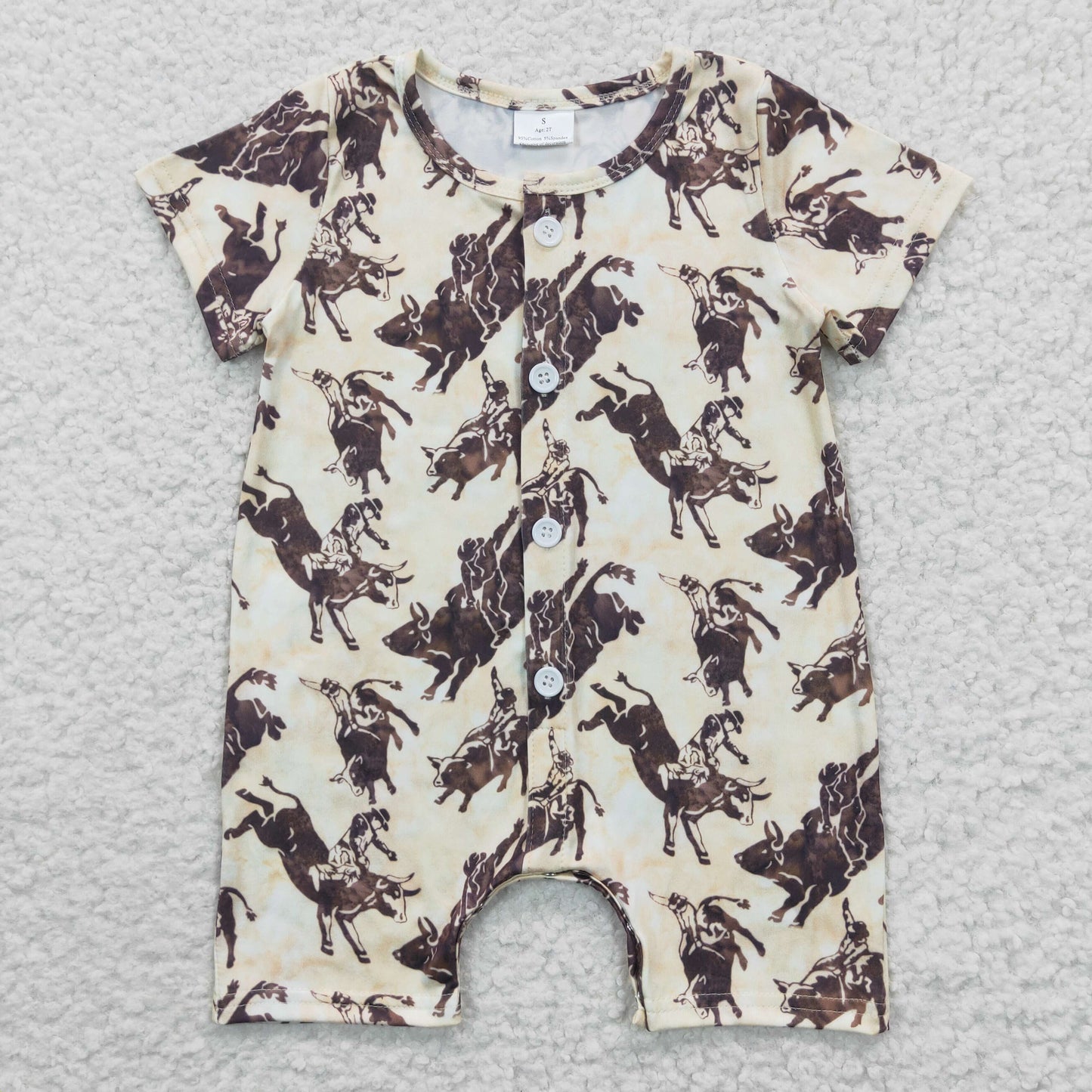 SR0261 Rodeo Print Baby Boys Summer Buttons Romper