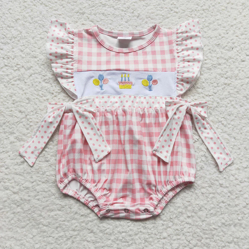 Sibling Baby Girls Birthday Flutter Sleeve Bows Rompers Dresses