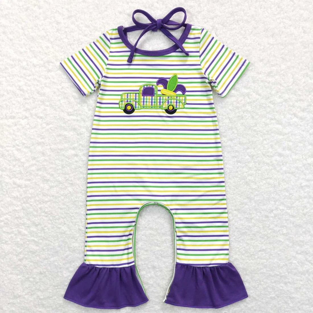 Sibling Baby Boys Girls Embroidery Truck Anchors Stripe Mardigras Clothes Sets Footie Romper