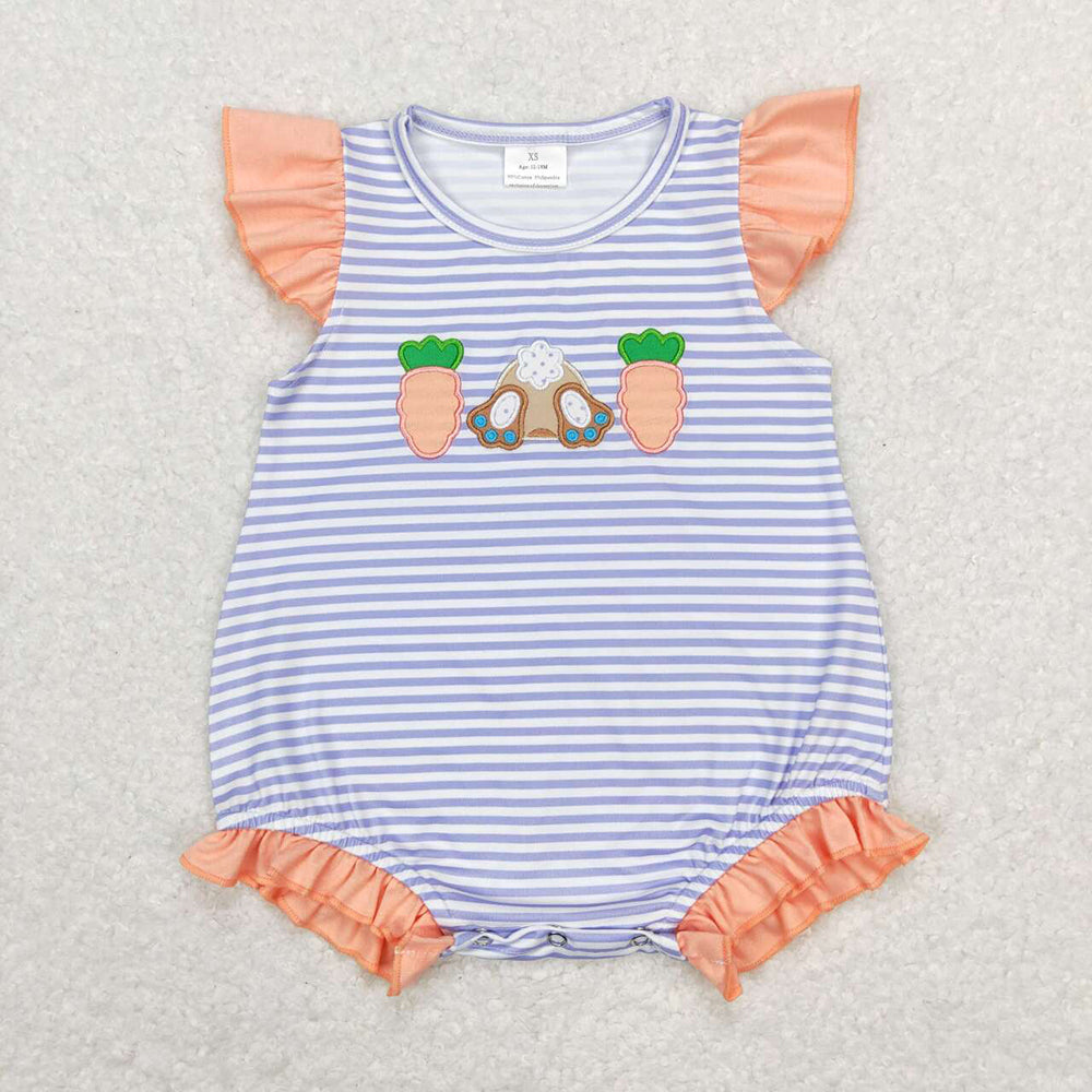 Sibling Baby Kids Embroidery Carrot Rabbit Stripe Top Shorts Easter Clothes Set Rompers