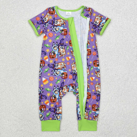 SR1803 Cartoon Dog Candy Print Baby Boys Halloween Zipper Sleeper Romper