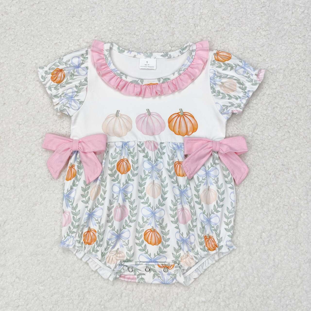 SR1865 Pumpkin Bows Baby Girls Fall Romper