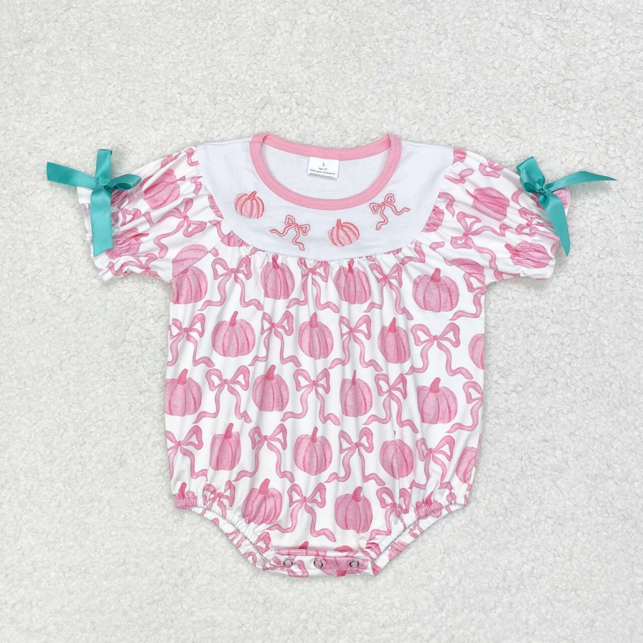 SR1904 Pumpkin Bows Embroidery Pink Baby Girls Fall Romper