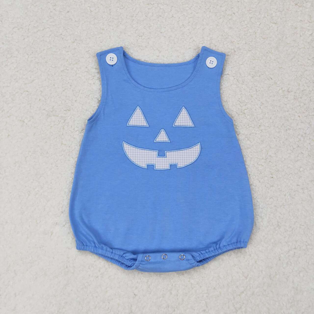 SR1926 Smiling Face Embroidery Blue Cotton Baby Boys Halloween Bubble Romper