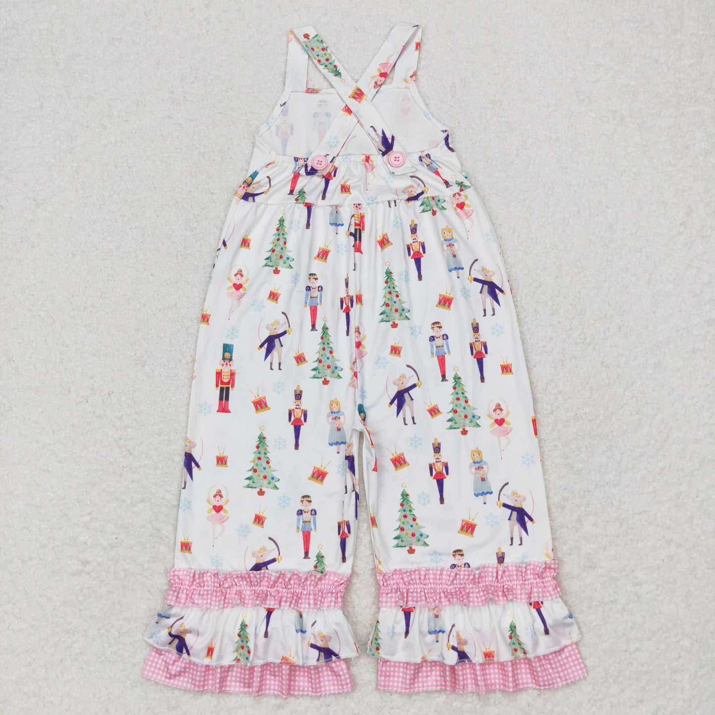 SR1931 Nutcracke* Soldier Print Girls Christmas Strap Ruffles Jumpsuits