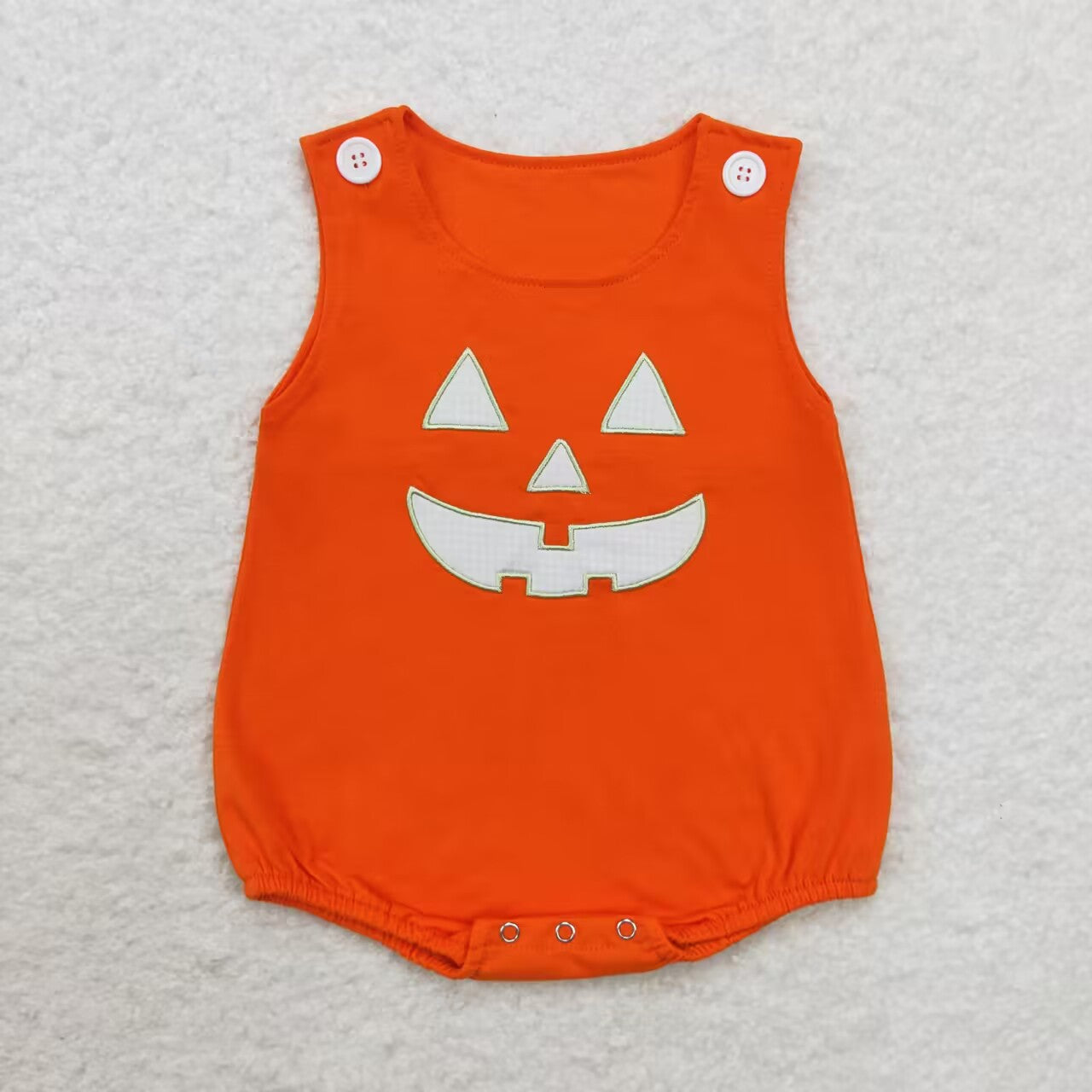 SR1937 Smiling Face Embroidery Orange Cotton Baby Halloween Bubble Romper