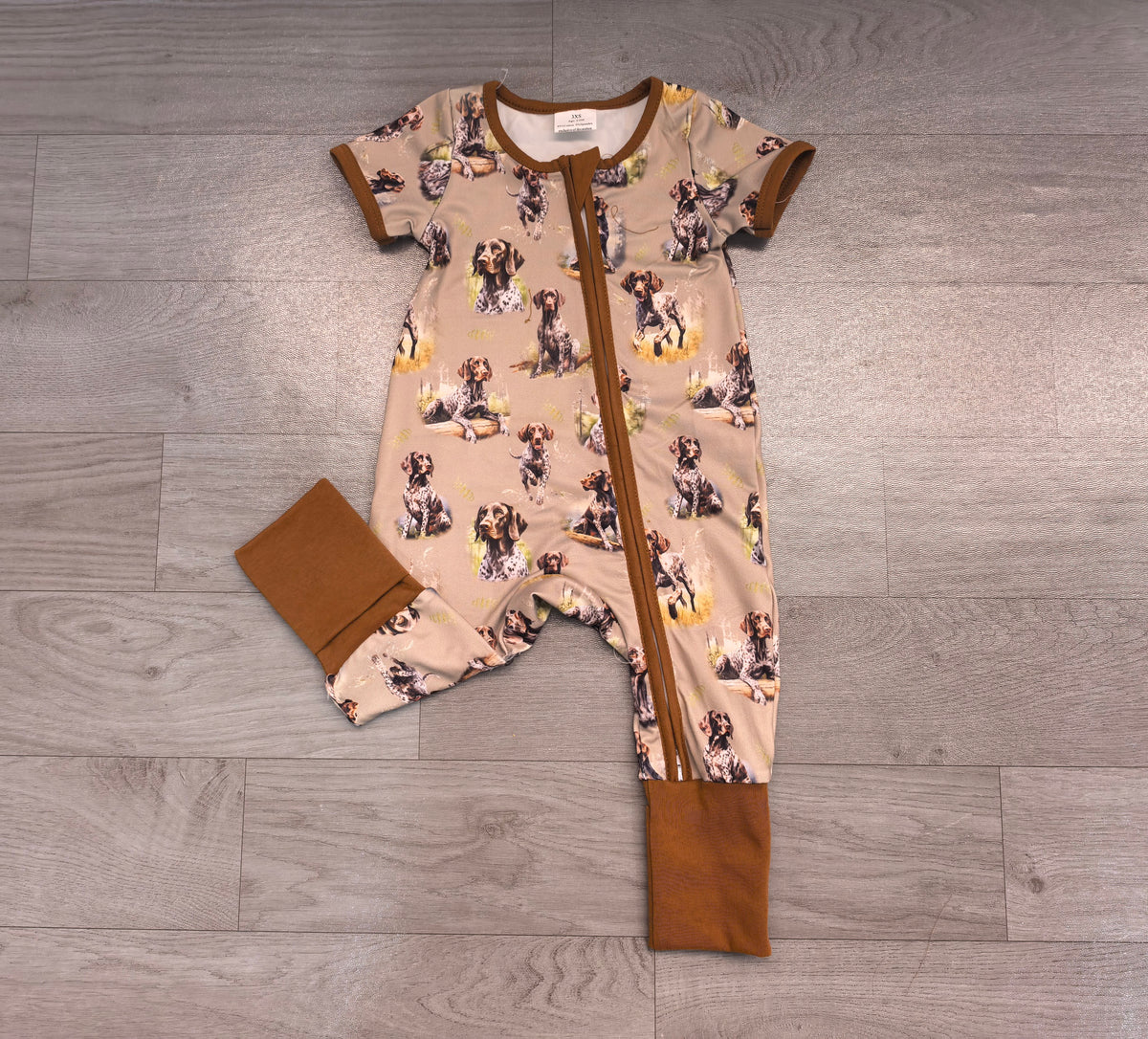 SR2079 Preorder Dog Hunting Print Baby Short Sleeve Zipper Sleeper Romper