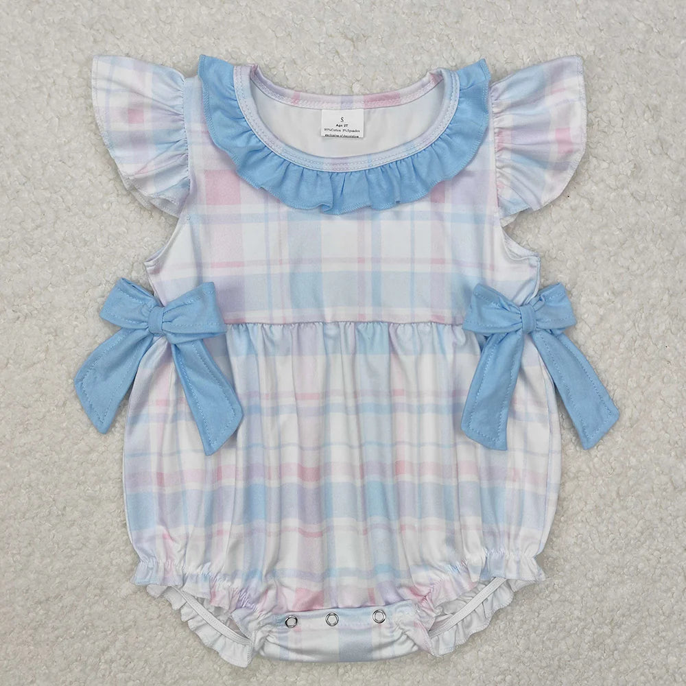 Baby Infant Girls Colorful Checkered Bows Rompers