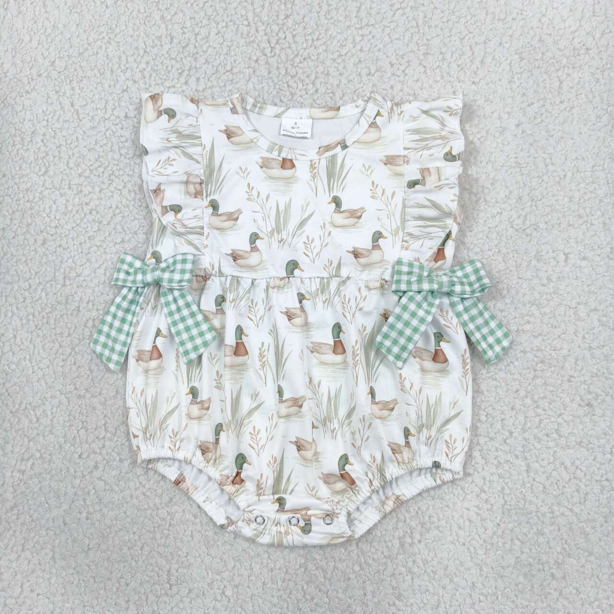 SR2257 Duck Print Baby Girls Bows Ruffle Romper