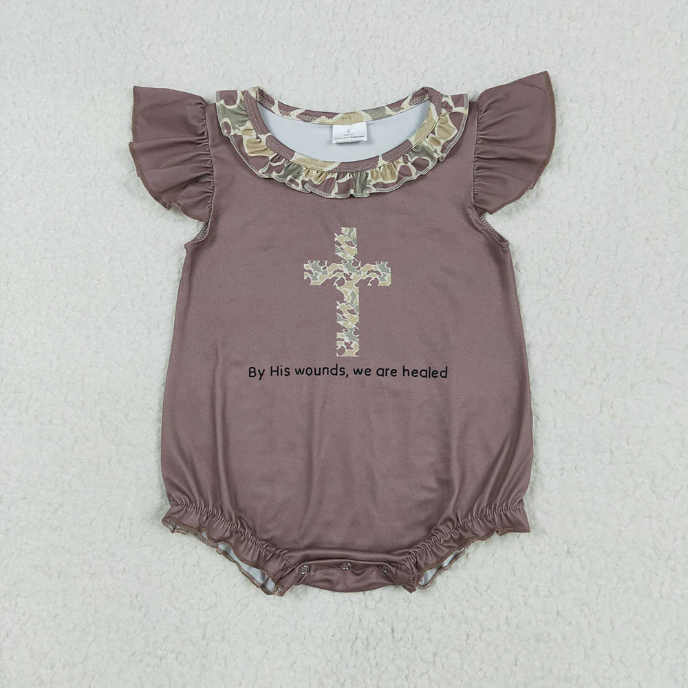 Sibling Baby Boys Brown Cross Camouflage Easter Rompers Outfits