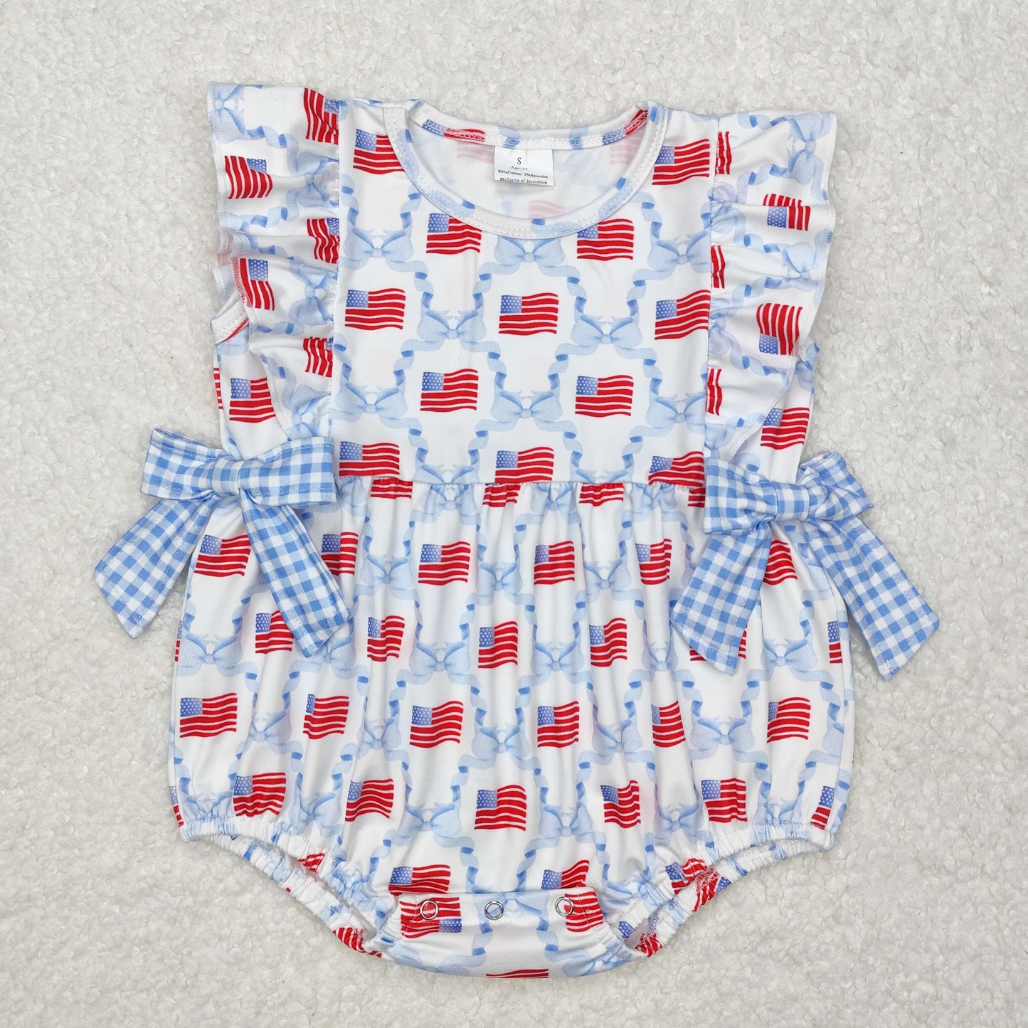 SR2353 Flag Bows Baby Girls 4th of July Romper