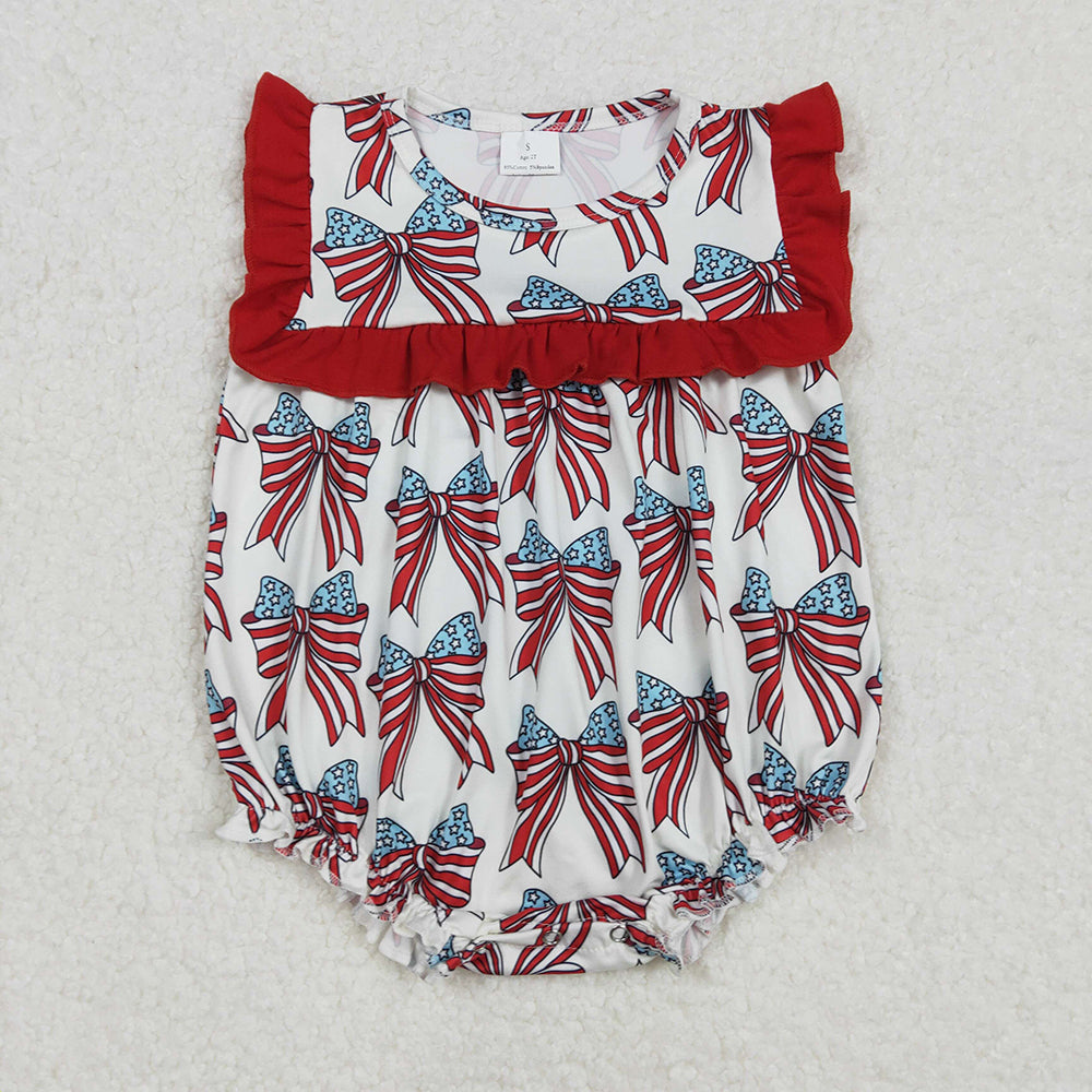 SR2664 Stars Bows Baby Girls 4th of July Ruffle Romper
