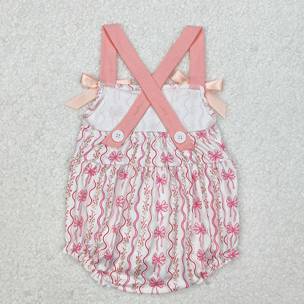 Sibling Baby Girls Pink Flowers Bows Rompers Dresses Outfits