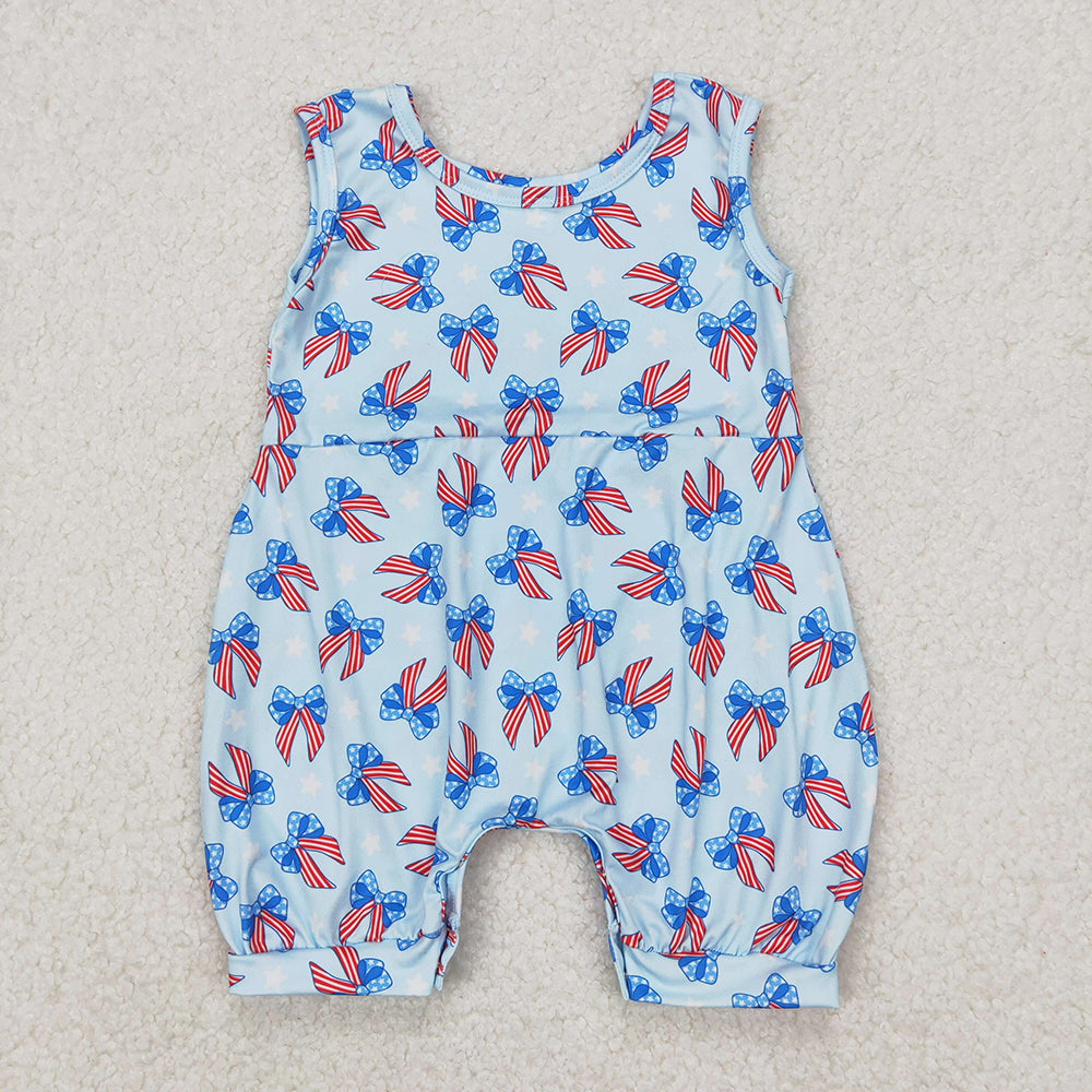 SR2729 Stars Bows Baby Girls 4th of July Sleeveless Romper