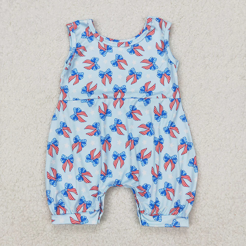 Sibling Baby Girls Boys 4th of July Flage Bow Sleeveless Romper