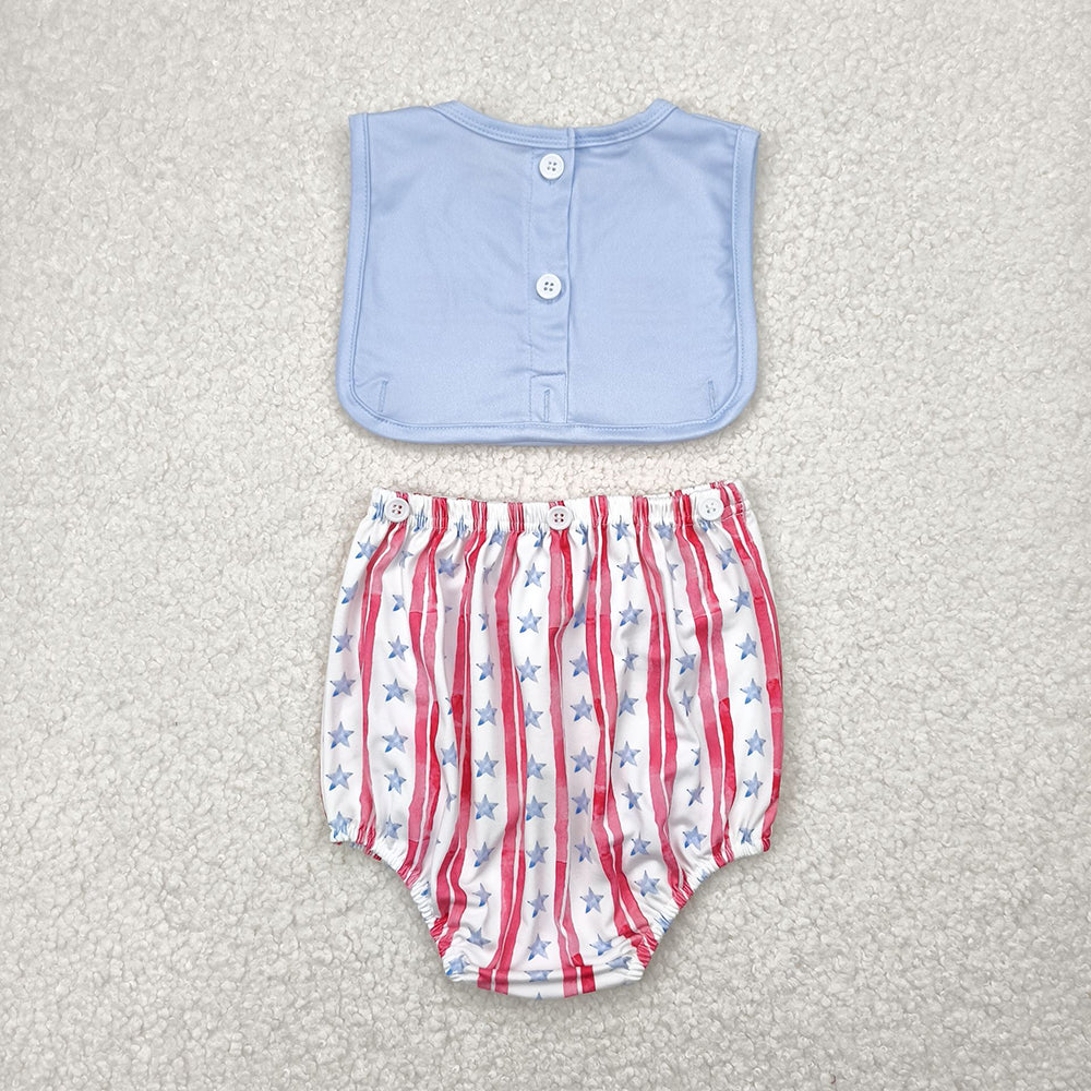 SR3049 Flag Stars Baby Boys 4th of July Button 2 Pieces Sleeveless Romper