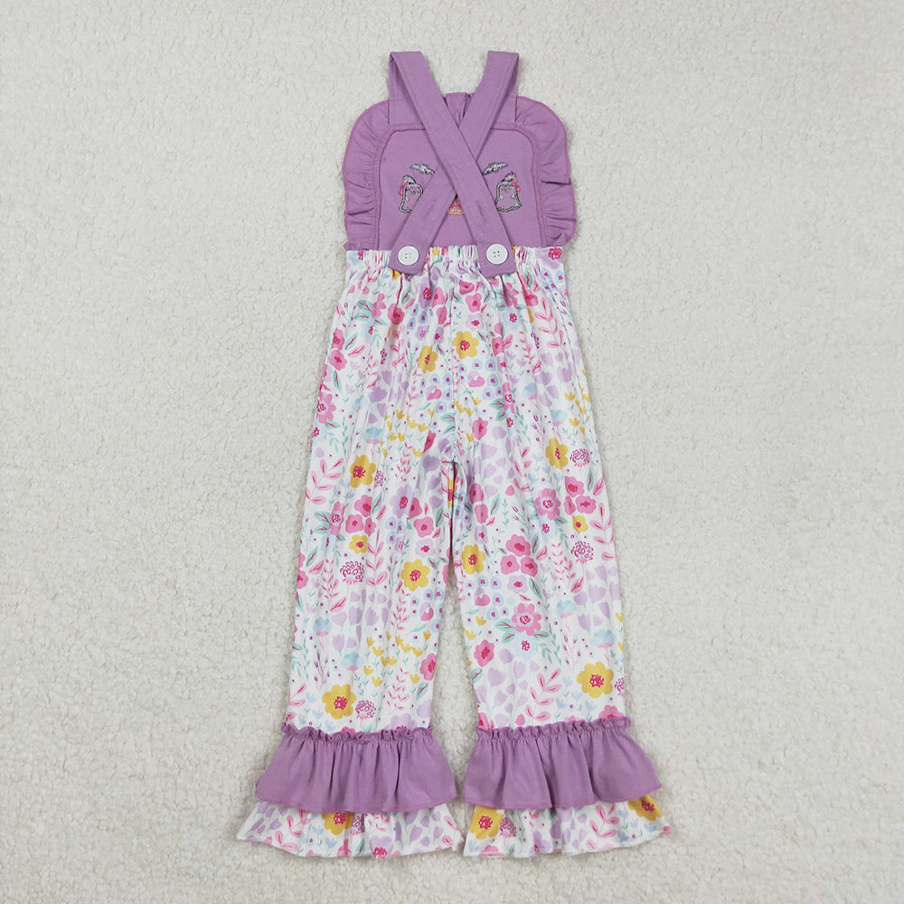 SR3177 Pumpkin Ghost Embroidery Flowers Baby Girls Halloween Strap Jumpsuits