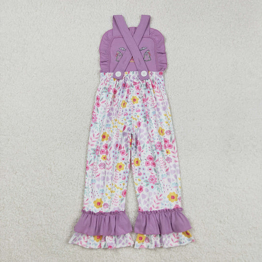 SR3177 Pumpkin Ghost Embroidery Flowers Baby Girls Halloween Strap Jumpsuits