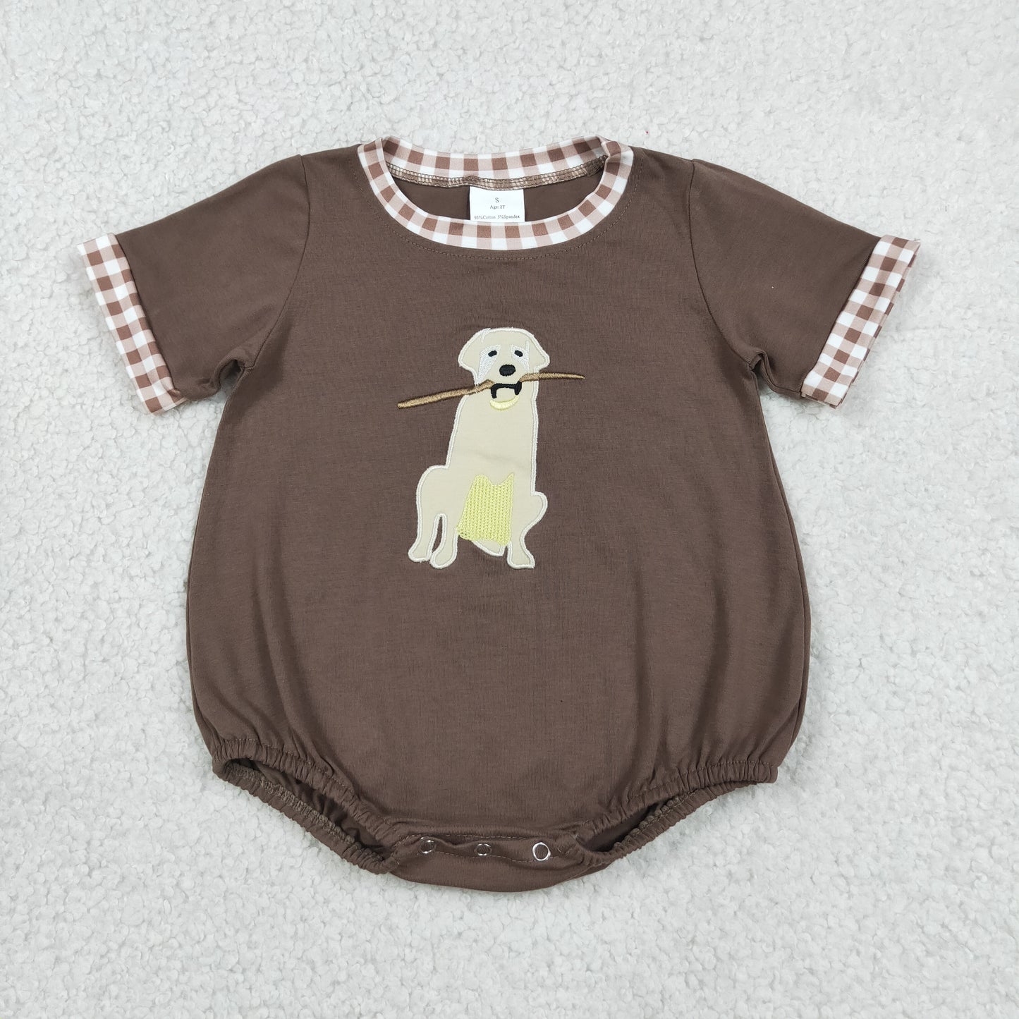 Kids Puppy Embroidery Sibling Set - Brown & White Gingham Baby & Toddler Outfit