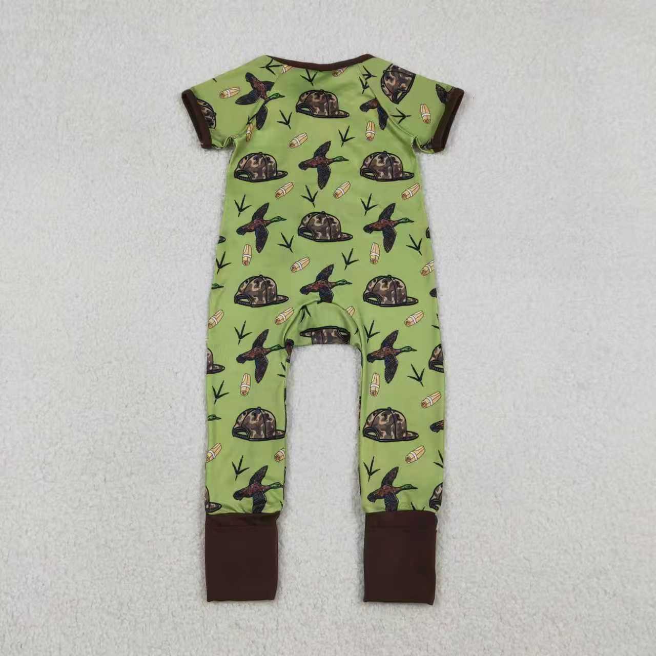 Sibling Baby Kids Camo Hats Ducks Southern Hunting Two Way Zipper Convertible Rompers