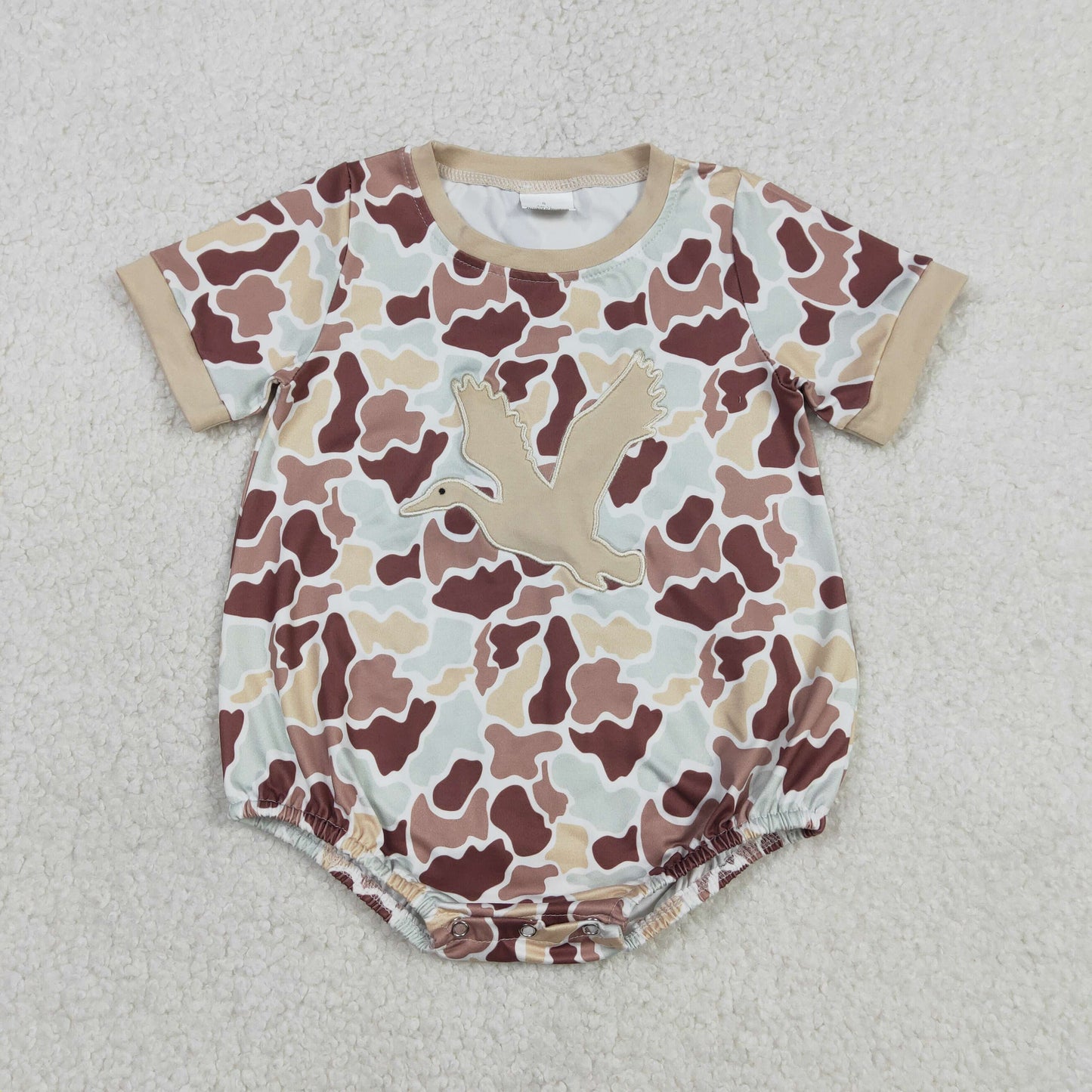 Sibling Baby Boys Short Sleeve Embroidery Southern Camo Ducks Hunting Rompers