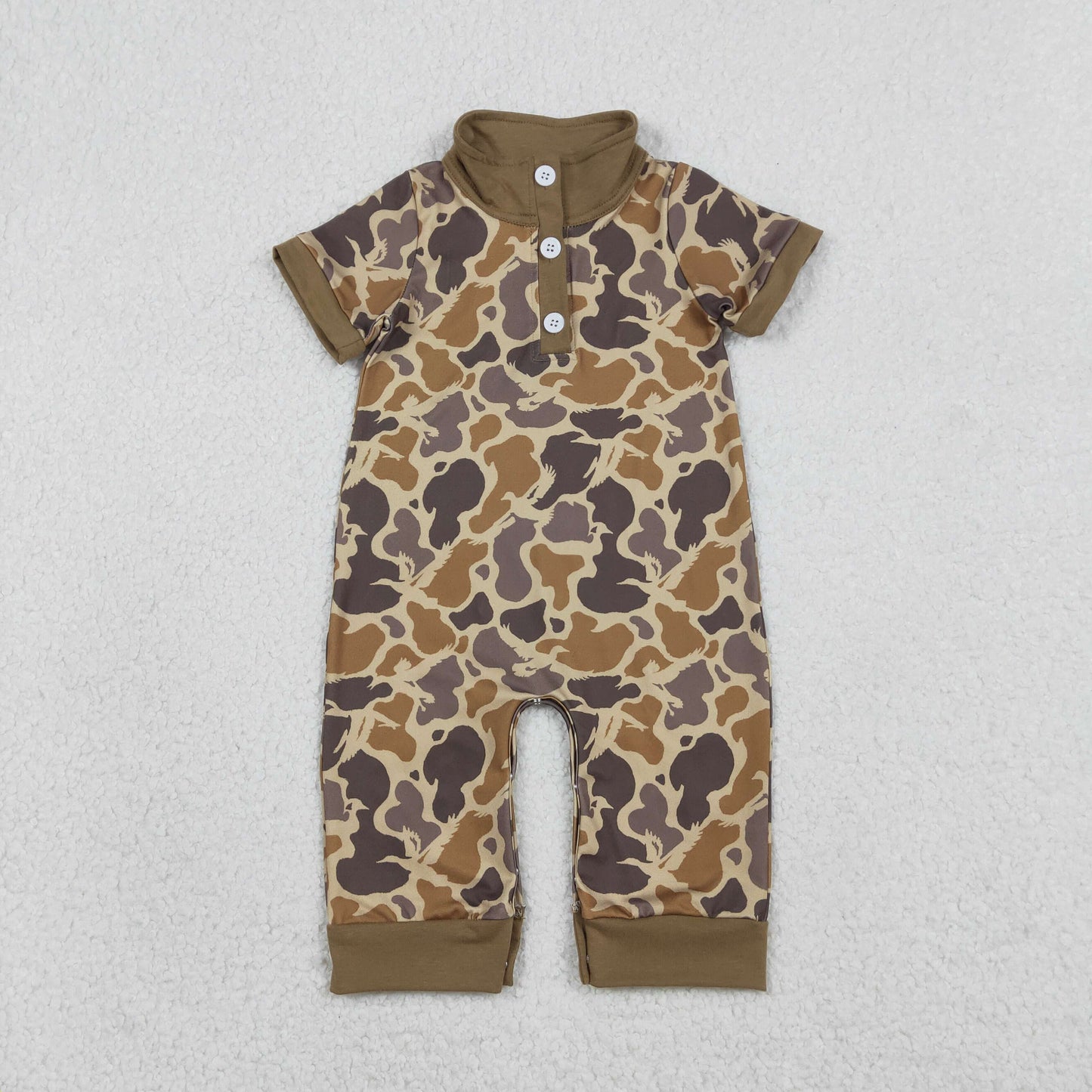 Sibling Baby Boys Short Sleeve Southern Hunting Duck Dogs Deer Camo Button Rompers