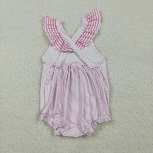 SR3780 "Best Day Ever" Pink Striped Ruffle Strap Baby Girls Summer Romper