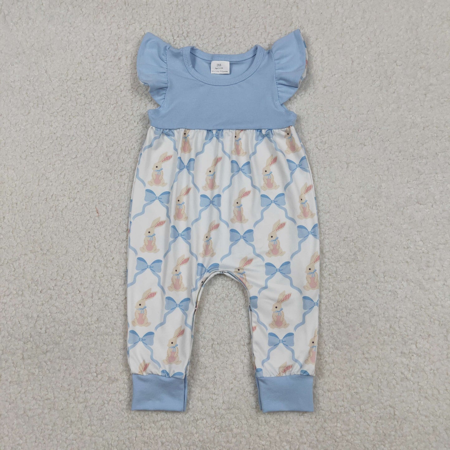 Sibling Baby Girls Bows Rabbits Checked Easter Ruffle Knee Length Dress Rompers