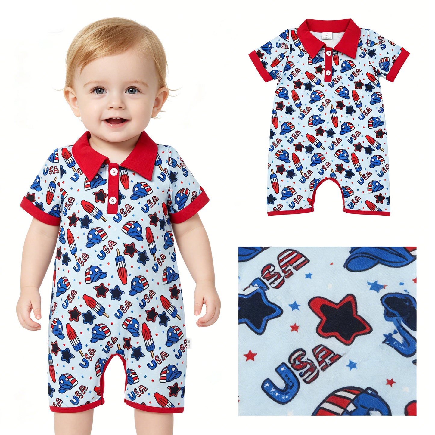 Baby Boys Sibling July 4th USA Popsicle Short Sleeve Shirt Top /Romper