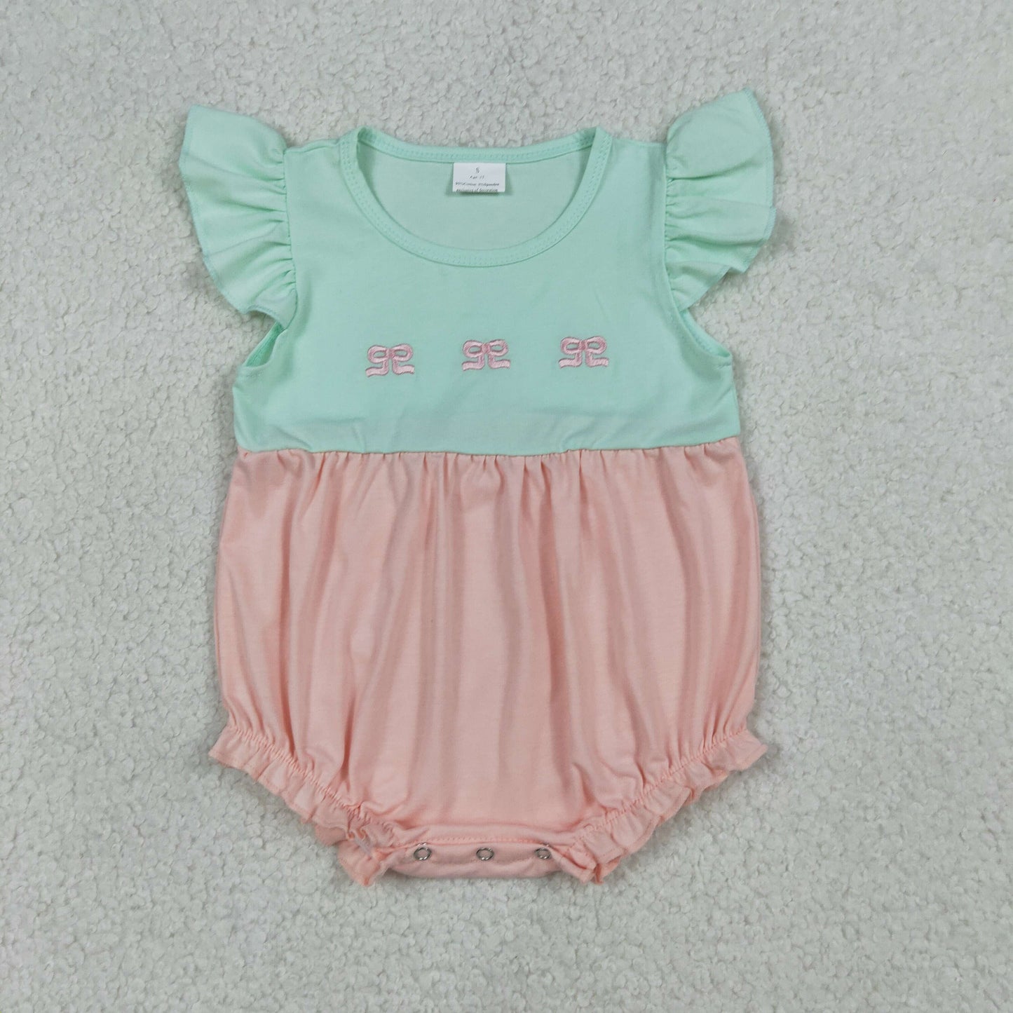 Toddler & Little Girls Mint Pink Bow Flutter Sleeve Dress & Romper Set for Sisters