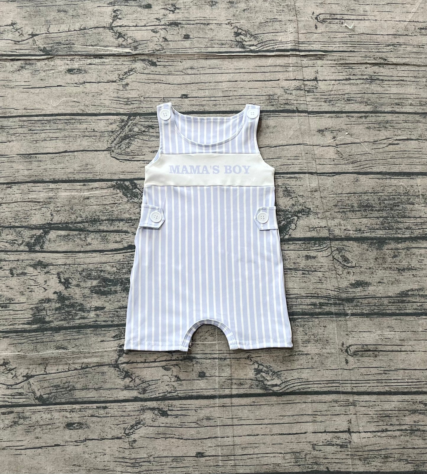 SR3972 MAMAS BOY Blue Stripes Print Baby Boys Sleeveless Button Romper