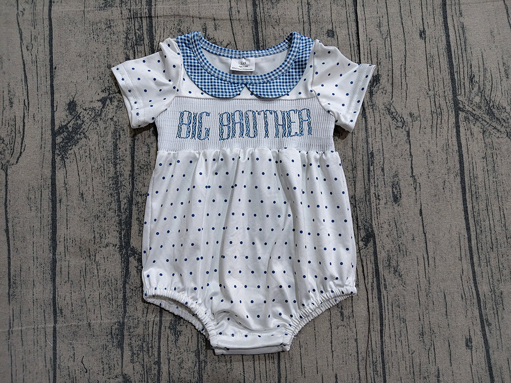 SR3890 Preorder Big Brother Dots Print Baby Boys Doll Collar Romper
